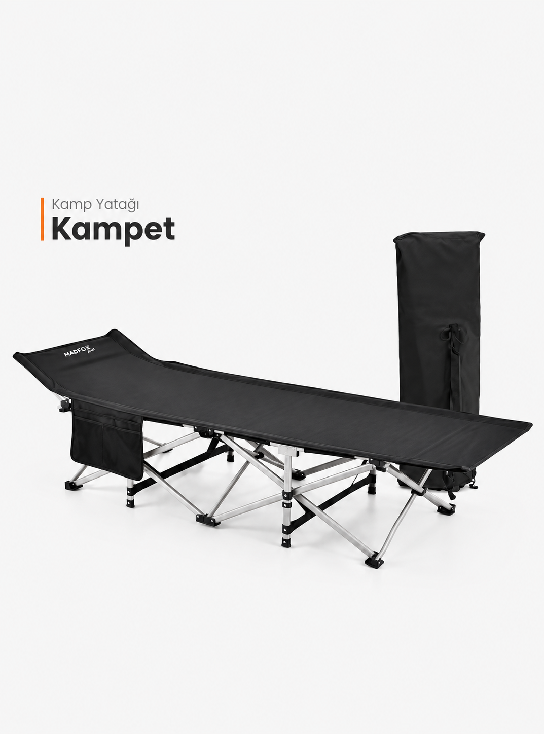Madfox AeroLift Katlanır Kamp Yatağı Kampet Siyah – 200 kg Taşıma Kapasiteli