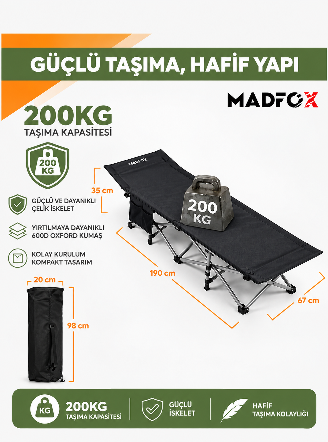 Madfox AeroLift Katlanır Kamp Yatağı Kampet Siyah – 200 kg Taşıma Kapasiteli 5 Madfox AeroLift Katlanır Kamp Yatağı Kampet Siyah – 200 kg Taşıma Kapasiteli 5