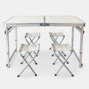 Madfox CampSet ShadePort Katlanır Kamp Masası Seti Beyaz 4 Tabureli