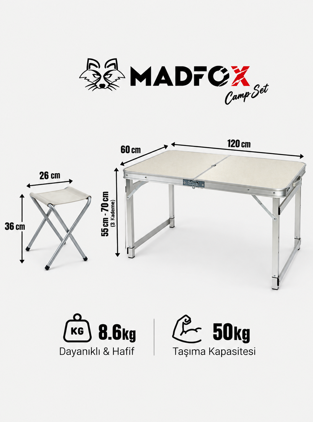 Madfox CampSet ShadePort Katlanır Kamp Masası Seti Beyaz 4 Tabureli 3 Madfox CampSet ShadePort Katlanır Kamp Masası Seti Beyaz 4 Tabureli 3