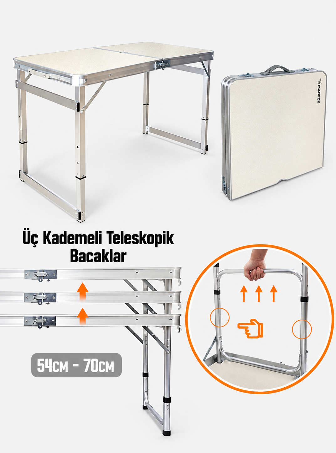 Madfox CampSet ShadePort Katlanır Kamp Masası Seti Beyaz 4 Tabureli 4 Madfox CampSet ShadePort Katlanır Kamp Masası Seti Beyaz 4 Tabureli 4