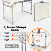 Madfox CampSet ShadePort Katlanır Kamp Masası Seti Beyaz 4 Tabureli 4