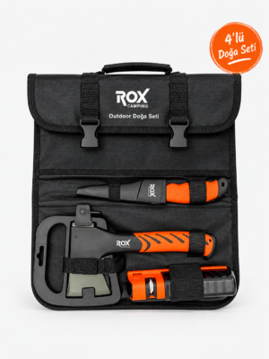 Rox Camping 0172 Buschcraft Kamp Doğa Seti 4 Parça Balta Bıçak Bileme Çanta