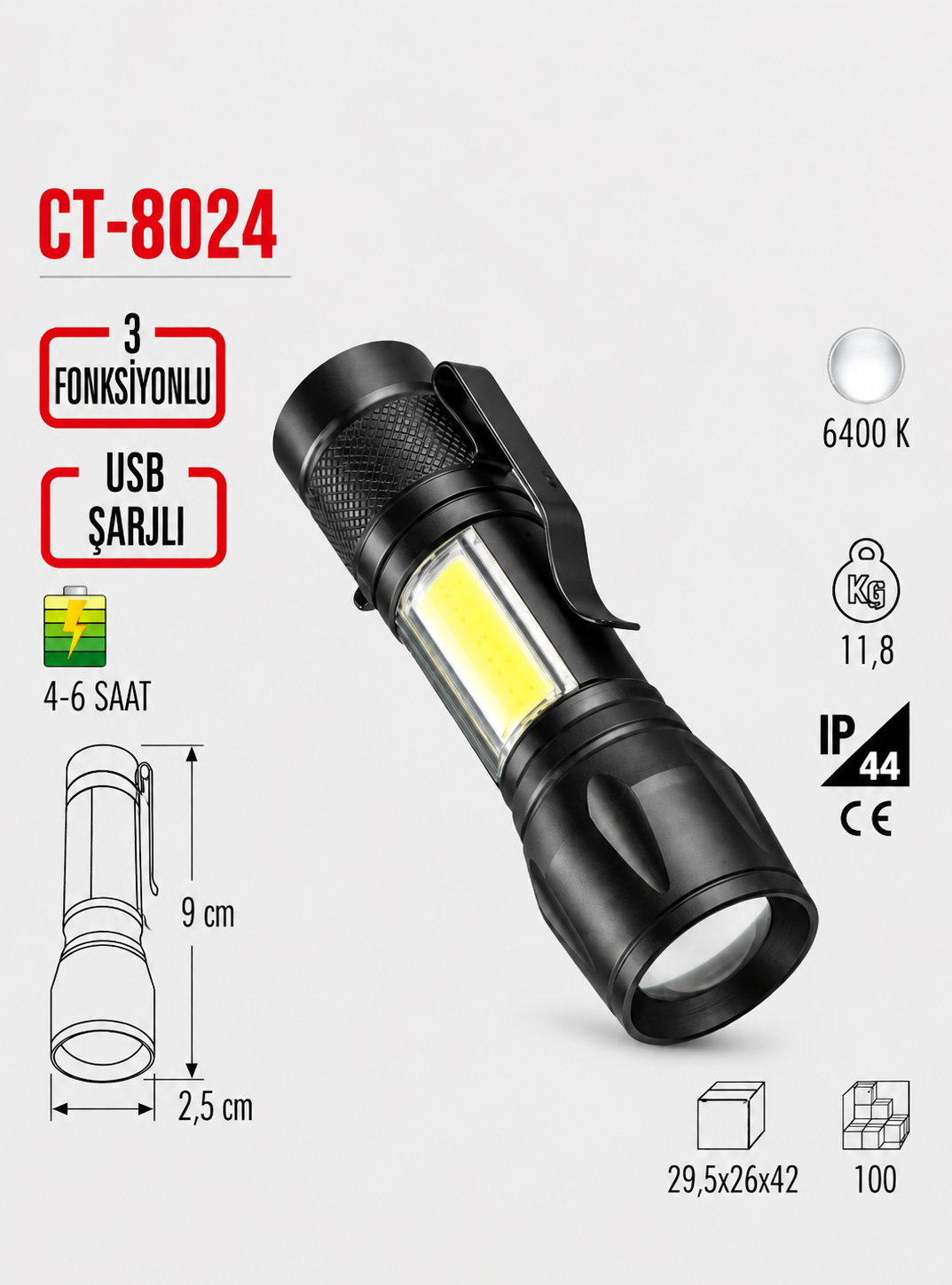 Şarjlı Led Cep El Feneri 3 Modlu Zoomlu Kamp2 Şarjlı Led Cep El Feneri 3 Modlu Zoomlu Kamp2
