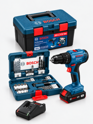 Bosch GSB 183-LI 18V Darbeli Akülü Matkap 2.0 Ah Akü Şarj Aleti 41 Parça Set ve Çanta